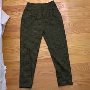 High rise green plaid trousers